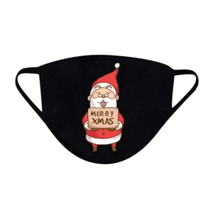 Waschbare schwarze Weihnachtsmaske mit niedlichem Weihnachtsmann und Merry Xmas
