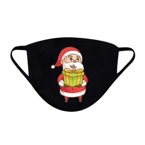 Detail einer schwarzen Weihnachtsmaske aus Baumwolle mit festlichem Weihnachtsmann