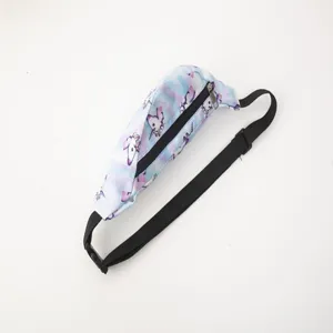 Close-up detail of the unicorn print sports waist bag with black adjustable belt