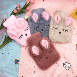 Bouillotte en Peluche de Lapin de Dessin Animé Housse Amovible Lavable Lapin Mignon Bouillotte Douce pour Maison Bureau Chauffage d'Hiver