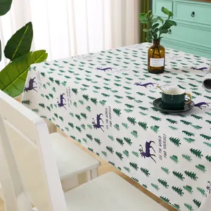 Tovaglia rettangolare minimalista moderna con motivo di pino verde e cervo, decorazione ideale.