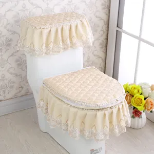 Korean style velvet lace toilet seat cover set, elegant bathroom decor and warm home textile accessory.