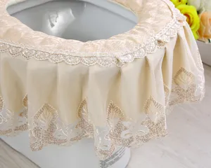Korean style velvet lace toilet seat cover, elegant bathroom decor cushion, soft warm pad.