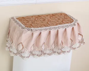 Korean style golden velvet lace toilet cover detail view, elegant floral design.
