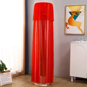 Red Tulip Air Conditioner Dust Cover Vertical Cylindrical Lace Mesh Protective Cover Home Decor Appliance Dust Cover