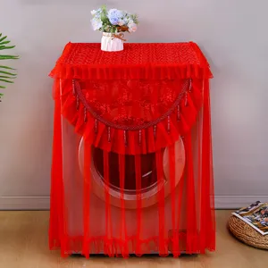 Rote Spitze Waschmaschine Staubschutz Abdeckung, transparente Netzstoff Deko Decke für Haushalt.