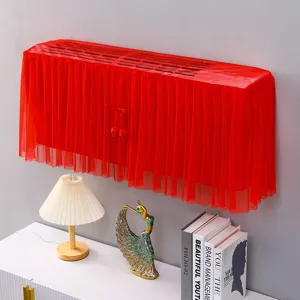 Red mesh air conditioner dust cover detailed view, elegant wall mounted protective cover.
