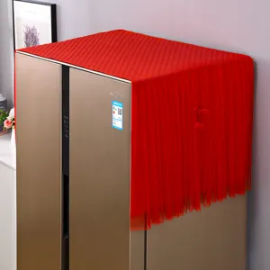Red dust cover for home appliances with quilted top and pleated mesh sides, elegant home decor.
