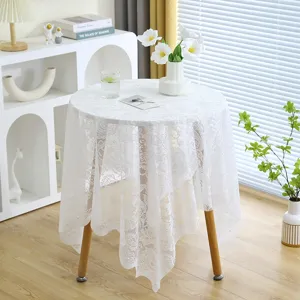 Style Nordique Français Blanc Dentelle Nappe Housse de Table Brodée Rectangulaire Café Table à Manger Décoration Maison