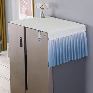 Quilted refrigerator dust cover with blue gradient ruffle design, elegant home appliance protector.