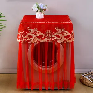 Rote spitze waschmaschine abdeckung staubdicht top offner schutz elegante blumenstickerei dekor