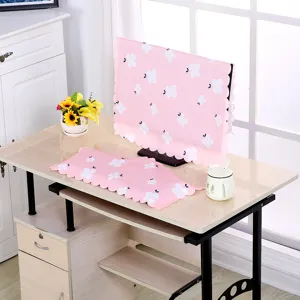Rosa florale Staubschutzhülle für Computermonitor und Tastatur im Büro