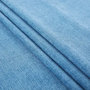 Dettaglio tessuto tappezzeria blu, trama tessuta chiara primo piano per cuscino sedia.