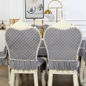 European style quilted dining chair cover with lace trim elegant home textile decoration