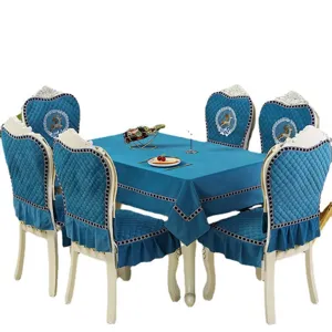 European dining chair cover and tablecloth set velvet blue home decor furniture protection