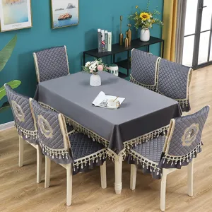 Luxury Italian velvet dining table cloth and chair cover set with elegant lace fringe.