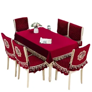 Luxury Italian Velvet Dining Table Cloth and Chair Cover Set Quilted Tablecloth for Home Decor