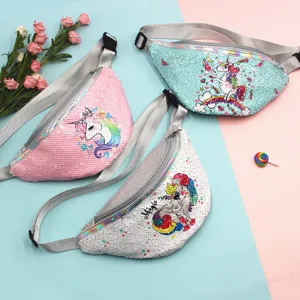 Kinder Pailletten Einhorn Gürteltasche Süsse Cartoon Hüfttasche Wendepailletten Verstellbarer Gurt Brust Schultertasche Für Mädchen