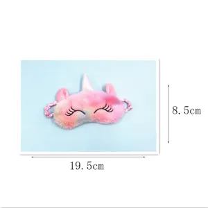 Detailed dimensions of plush unicorn sleep mask with gradient pink fur