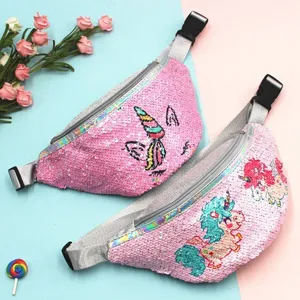 Süße rosa Pailletten Einhorn Gürteltasche für Mädchen, verstellbar, Cartoon-Stil