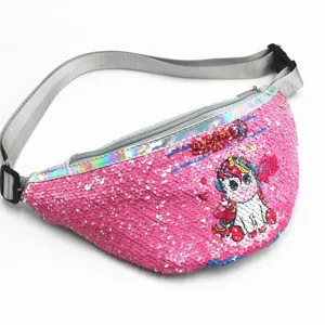 Rosa Pailletten Kinder-Gürteltasche mit süßem Einhorndruck und verstellbarem Gurt