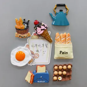 Calamita da frigorifero 3D in resina cibo pane tostapane uovo cucina decorazione set