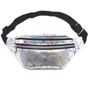 Laser Rhombus Geometric PU Leather Waist Bag Fashion Multi Pocket Outdoor Sport Chest Bag For Women Men Fanny Pack Bag