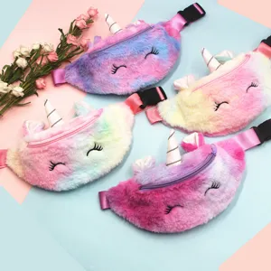 Süße Einhorn Plüsch Gürteltasche Für Kinder Mädchen Batik Cartoon Brusttasche Gradient Kunstpelz Umhängetasche Verstellbare Hüfttasche