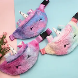 Bunte Einhorn Plüsch-Gürteltasche für Kinder mit verstellbarem Gurt und weichem Fell