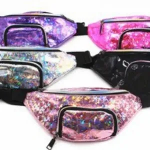 Dames Holografische Laser Heuptas Mode PU Leer Geometrische Ruit Borsttas Met Dubbele Ritszakken Festival Riem Portemonnee