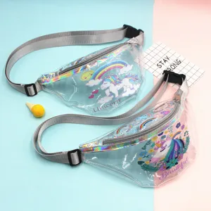 Transparent PVC unicorn fanny pack for girls with waterproof design and adjustable strap