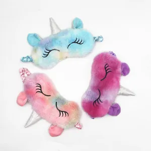 Three-piece set of colorful plush unicorn sleep masks with cute embroidered eyelashes