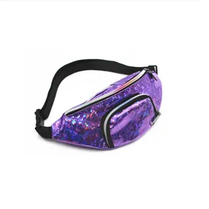 Trendy paarse holografische heuptas met gebroken glas effect en dubbele zakken voor dames