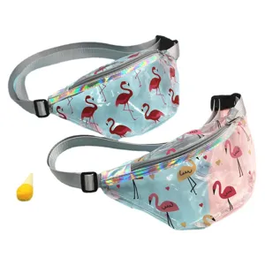 Fashionable transparent PVC waist bag with cute flamingo print for girls sports activities