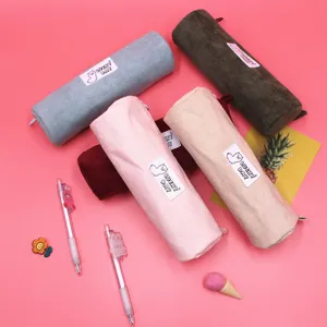 Korean style corduroy pencil cases in various pastel colors with Lucky Day labels