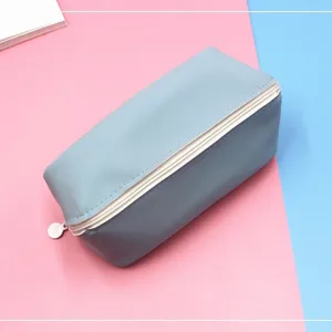 Grande trousse en cuir PU bleu uni pour le rangement des fournitures de papeterie