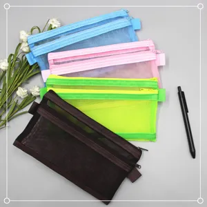 Transparent Mesh Pencil Case Double Zipper Stationery Bag Portable Cosmetic Storage Bag Cute Student School Supplies