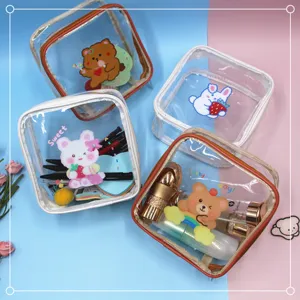 Trousse da Trucco Trasparente in PVC Con Stampa a Cartoni Animati Impermeabile Necessaire da Toilette Grande Capacità Borsa Organizer da Viaggio Portatile da Donna
