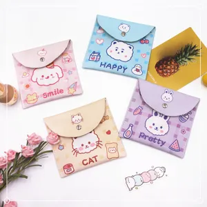 Group view of cute animal cartoon sanitary napkin storage pouches in pastel colors