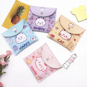 Group of four cute cartoon animal print square storage pouches with secure snap button closure