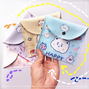 Set of four colorful cute cartoon storage bags for sanitary napkins or small coins