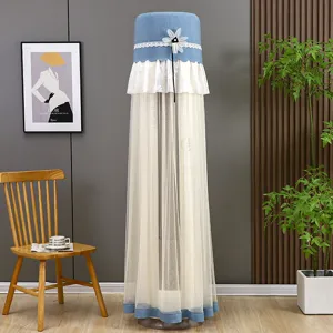 Elegante copertura antipolvere in pizzo blu e bianco per condizionatore verticale