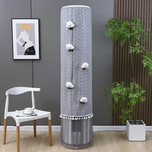 Copertura per condizionatore cilindrica grigia con foglie e simpatiche nuvole decorative