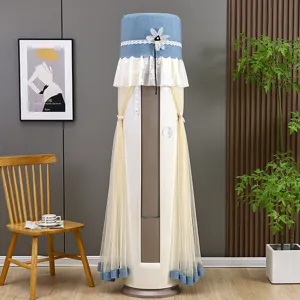 Elegante copertura antipolvere in pizzo blu per condizionatori verticali cilindrici