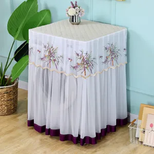 Housse de protection élégante en dentelle blanche pour machine à laver avec broderie