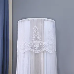 Detailed view of white lace embroidery on cylindrical air conditioner dust cover