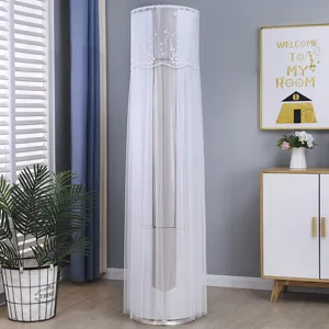 Detailed full view of white lace cylindrical air conditioner dust cover in modern room setting