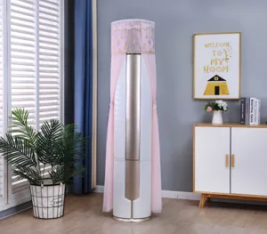 Detail view of pink lace cylindrical air conditioner dust cover with star embroidery