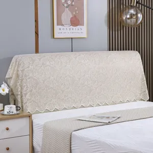 Housse de tête de lit élégante en dentelle blanche brodée avec bordure en perles