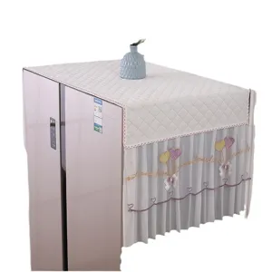 Quilted refrigerator dust cover with mesh lace and cute heart embroidery for home decor.
